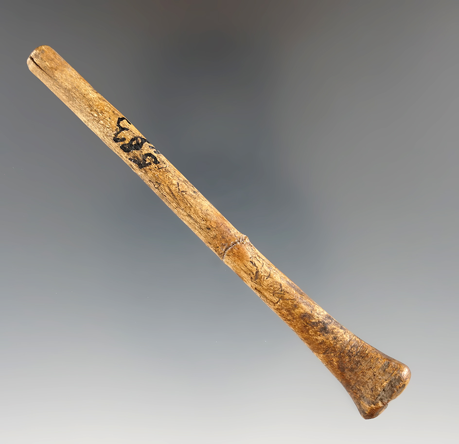 4 1/4" Bone Awl that is broken in glued at the midsection, found in Ontario Co., New York.