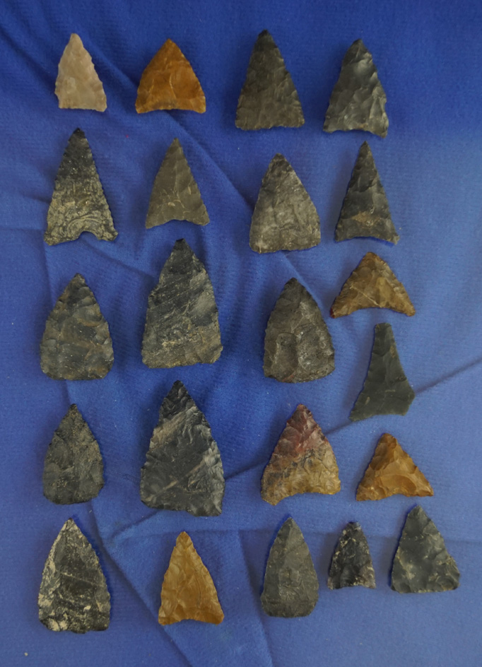 Group of 22 assorted Midwestern Triangle points and nice condition, largest is 1 1/2".