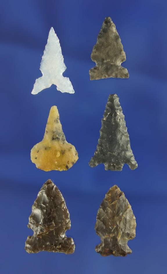 Set of six assorted Birdpoints in good condition found in the southwestern U. S., Largest is 15/16".