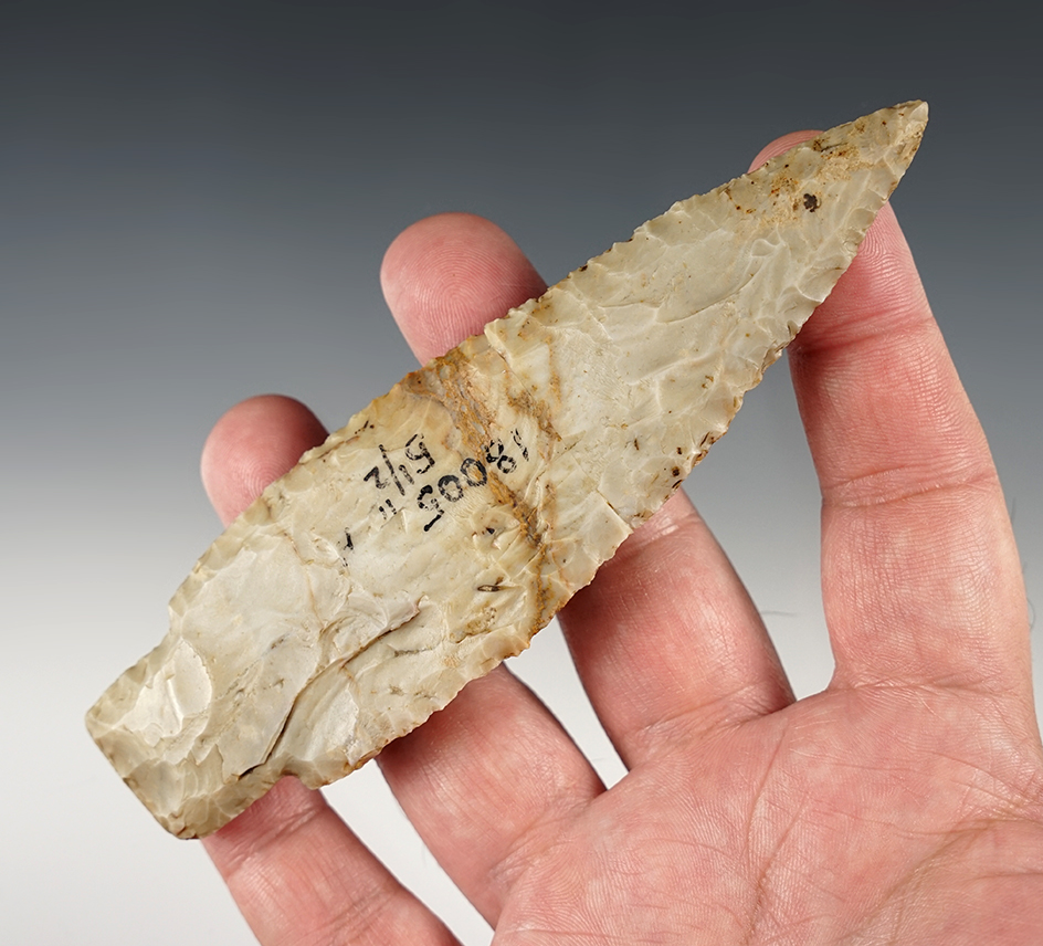 5 1/4" Stemmed Knife made from Flint Ridge Flint. Broken & glued. Scioto Co., Ohio. Ex. Wehrle.