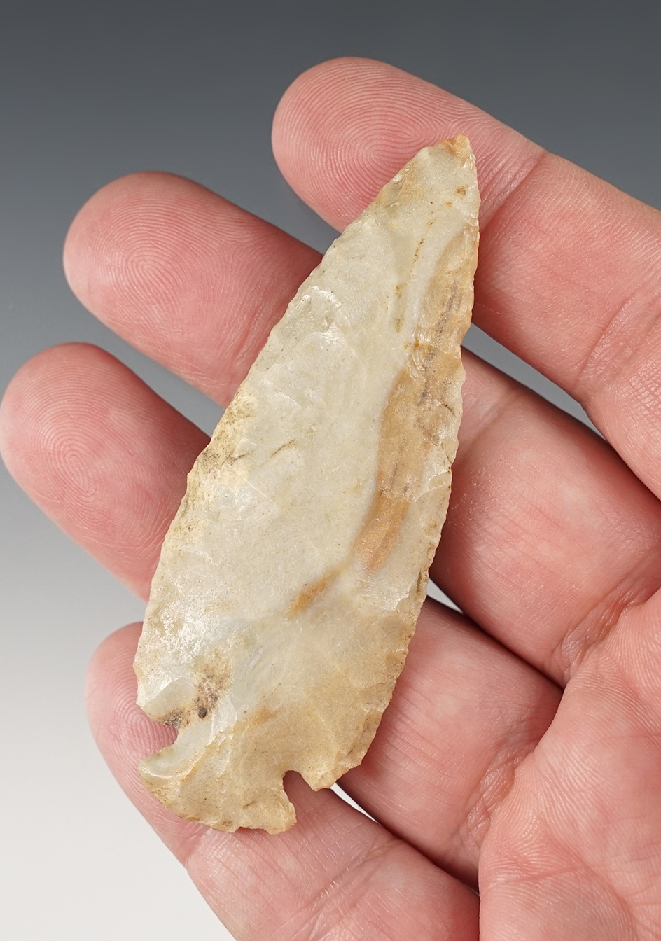 Well made 3 1/16" Dovetail found in Scioto Co., Ohio. Made from Flint Ridge Flint.