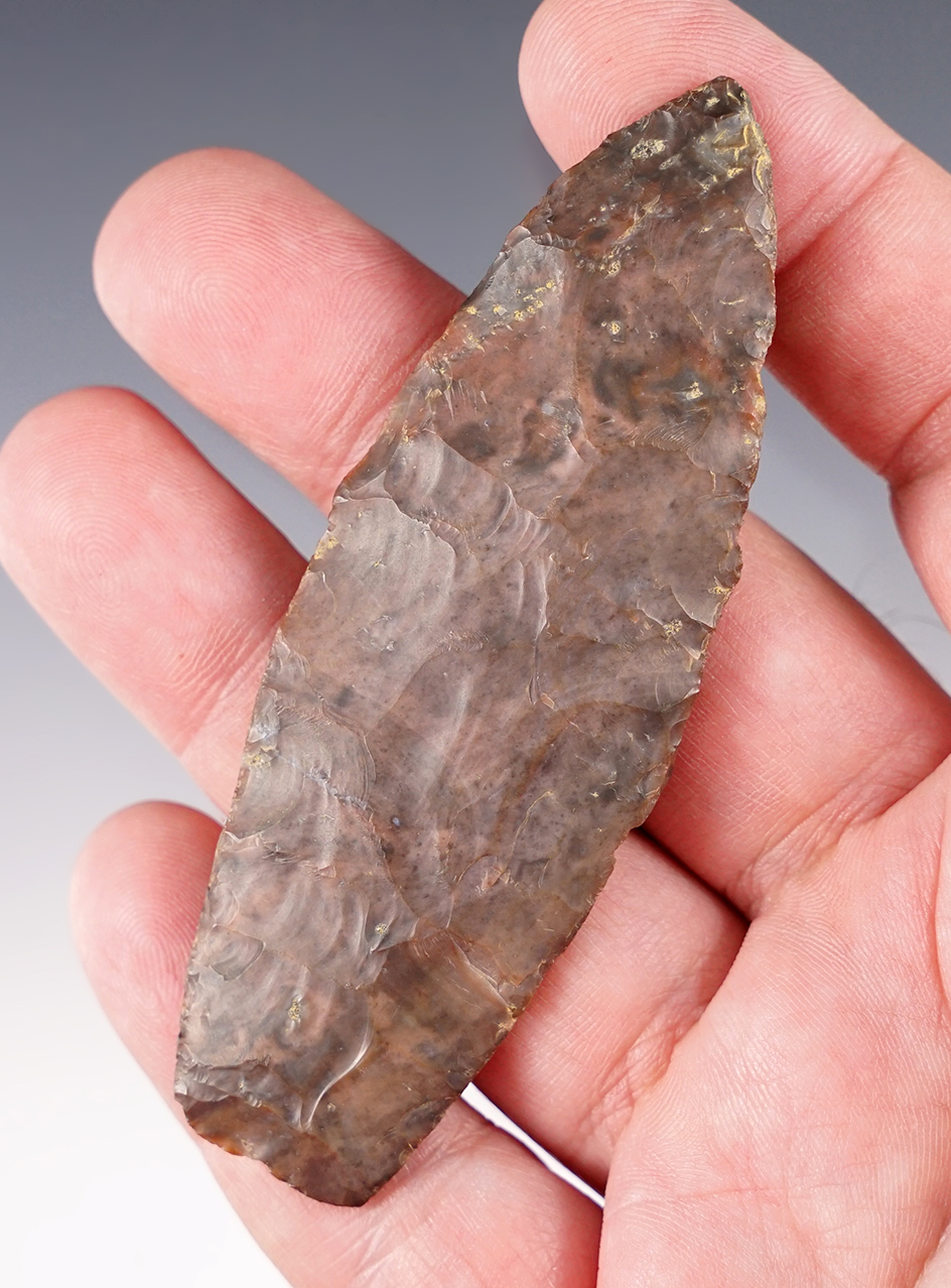 3 7/16" Paleo Lanceolate made from beautifully patinated Coshocton Flint, Morrow Co., Ohio. 