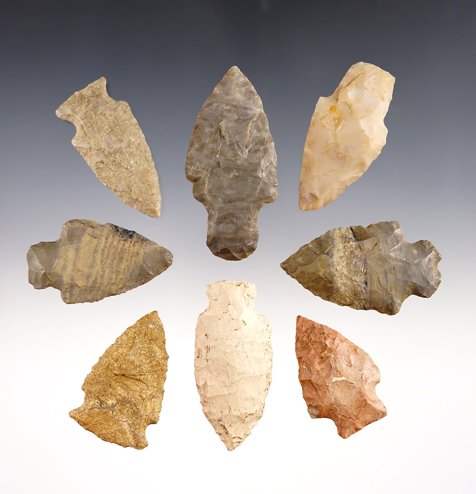 Set of 8 good Ohio points. The largest is 2 5/8".
