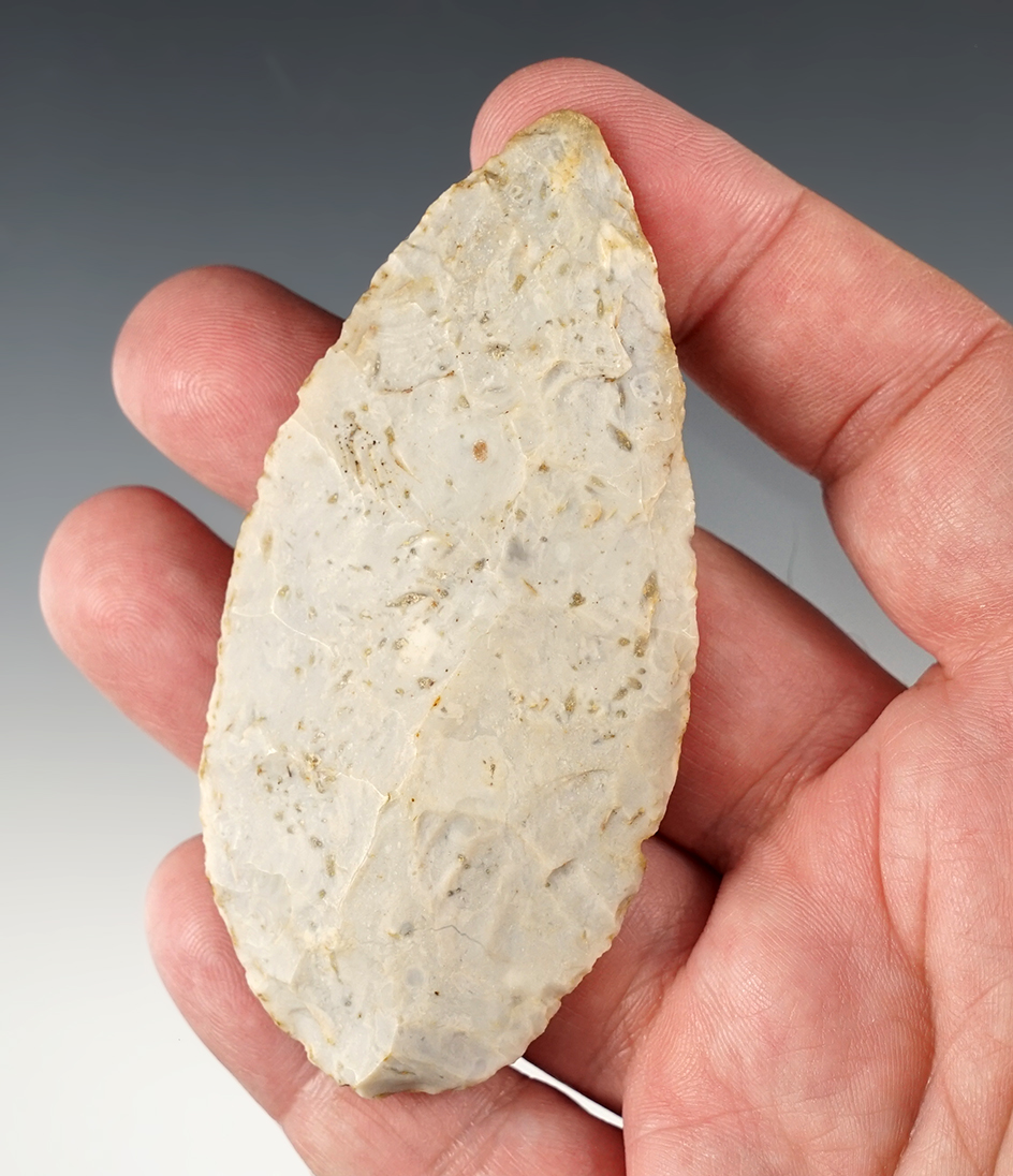 Nice 3 1/2" Ohio Woodland Leaf-Shaped Cache Blade made from Flint Ridge Flint.