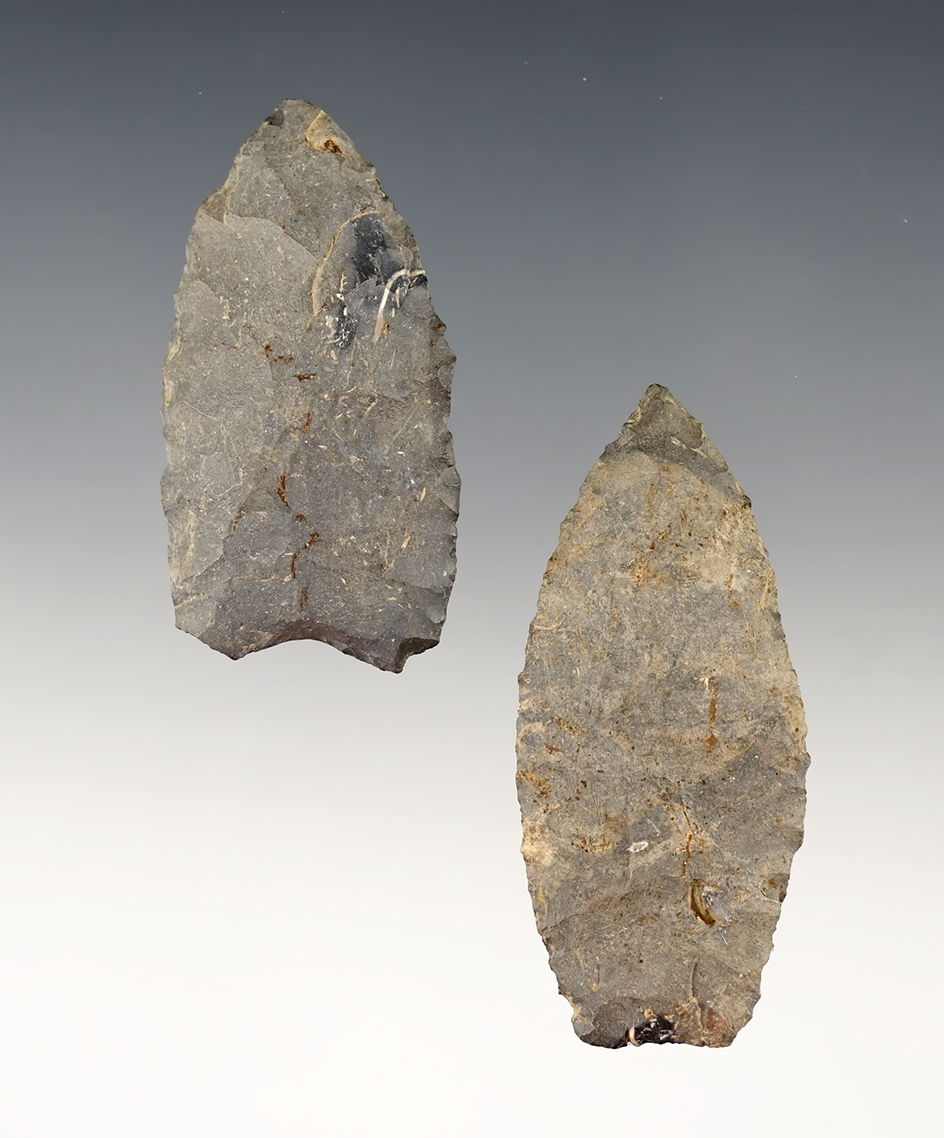 Pair of Paleo points found in Seneca Co., Ohio. The largest is 2 3/16".