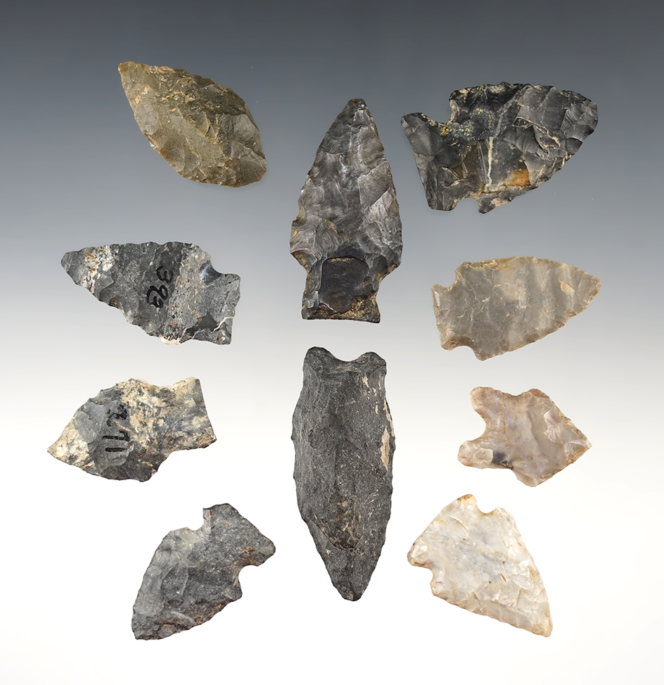 Set of 10 Ohio points in good condition. The largest is 2 1/16".