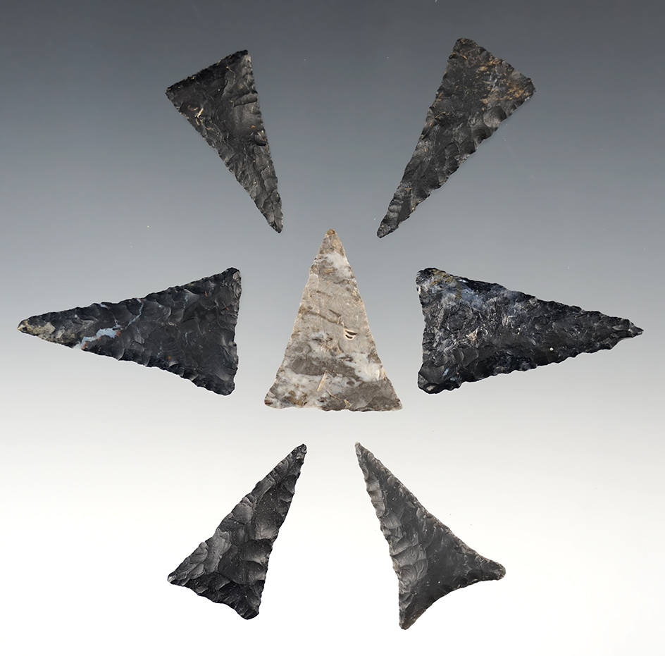 Set of 7 finely made Ohio Ft. Ancient Triangles. The largest is 1 1/2".