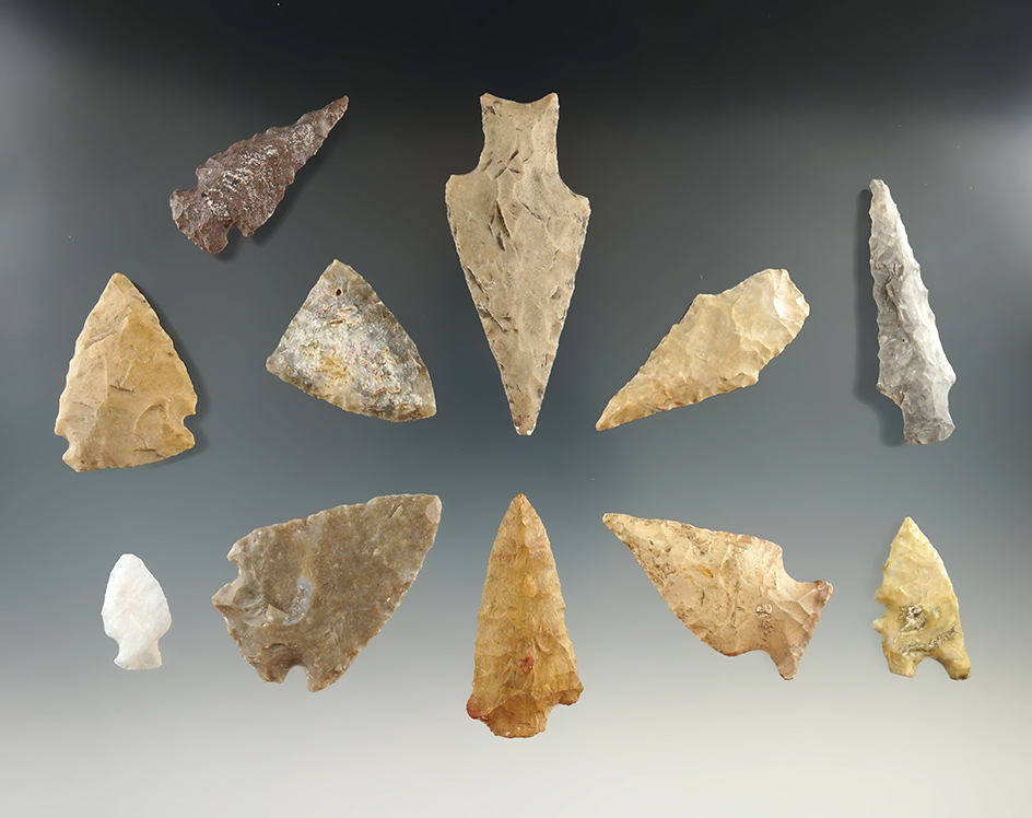 Group of 11 assorted Texas points, largest is 2 3/4".