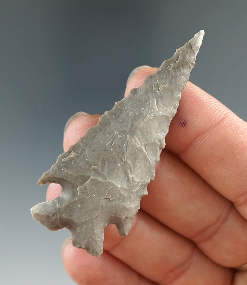 2 5/16" nicely serrated Ensor split-stem found in Bell Co., Texas. Ex. Charles Camp.