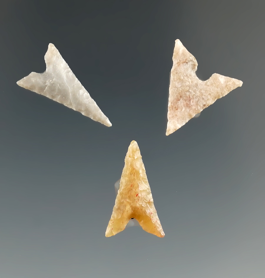 Set of three nice Garza points found in Texas. Largest is 3/4".