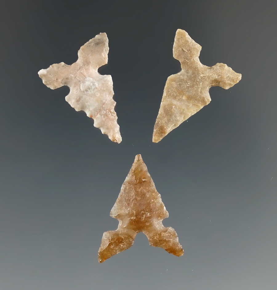 Set of three nice Toyah points found in Texas, all around 3/4" long.