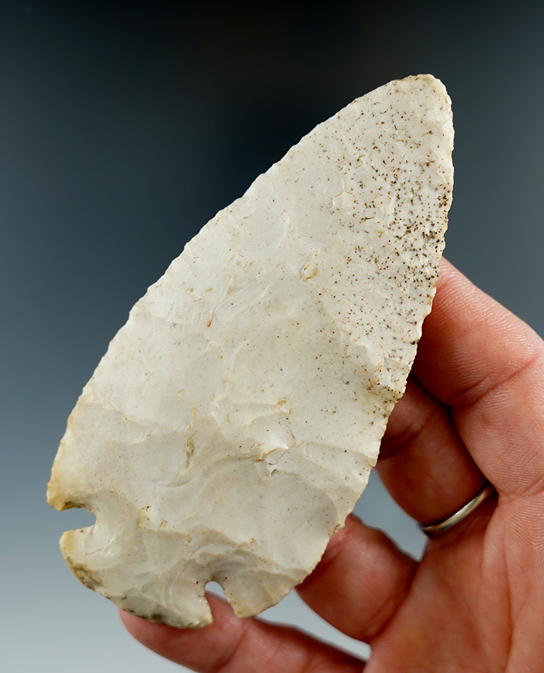 3 7/8" Dovetail made from Burlington Chert, found in Illinois. Ex. Dr. Kistler Collection. Rogers CO