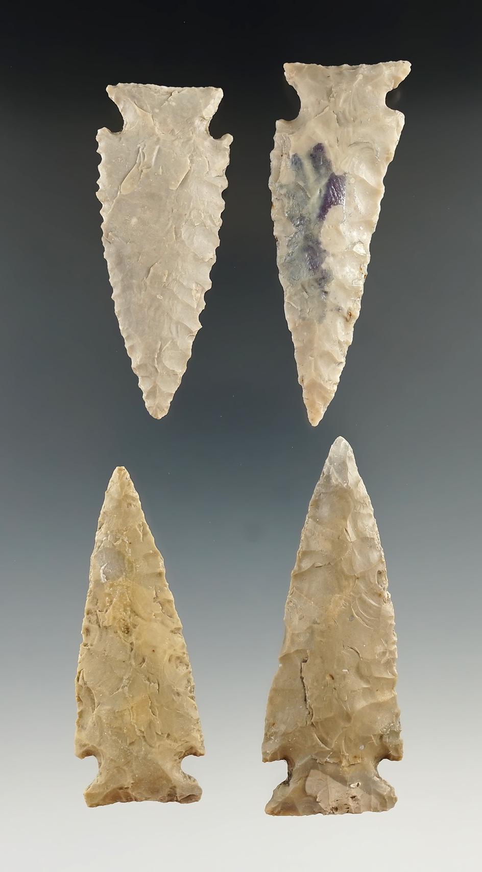 Set of four nice Ensor points found in Texas, largest is 2 3/4".