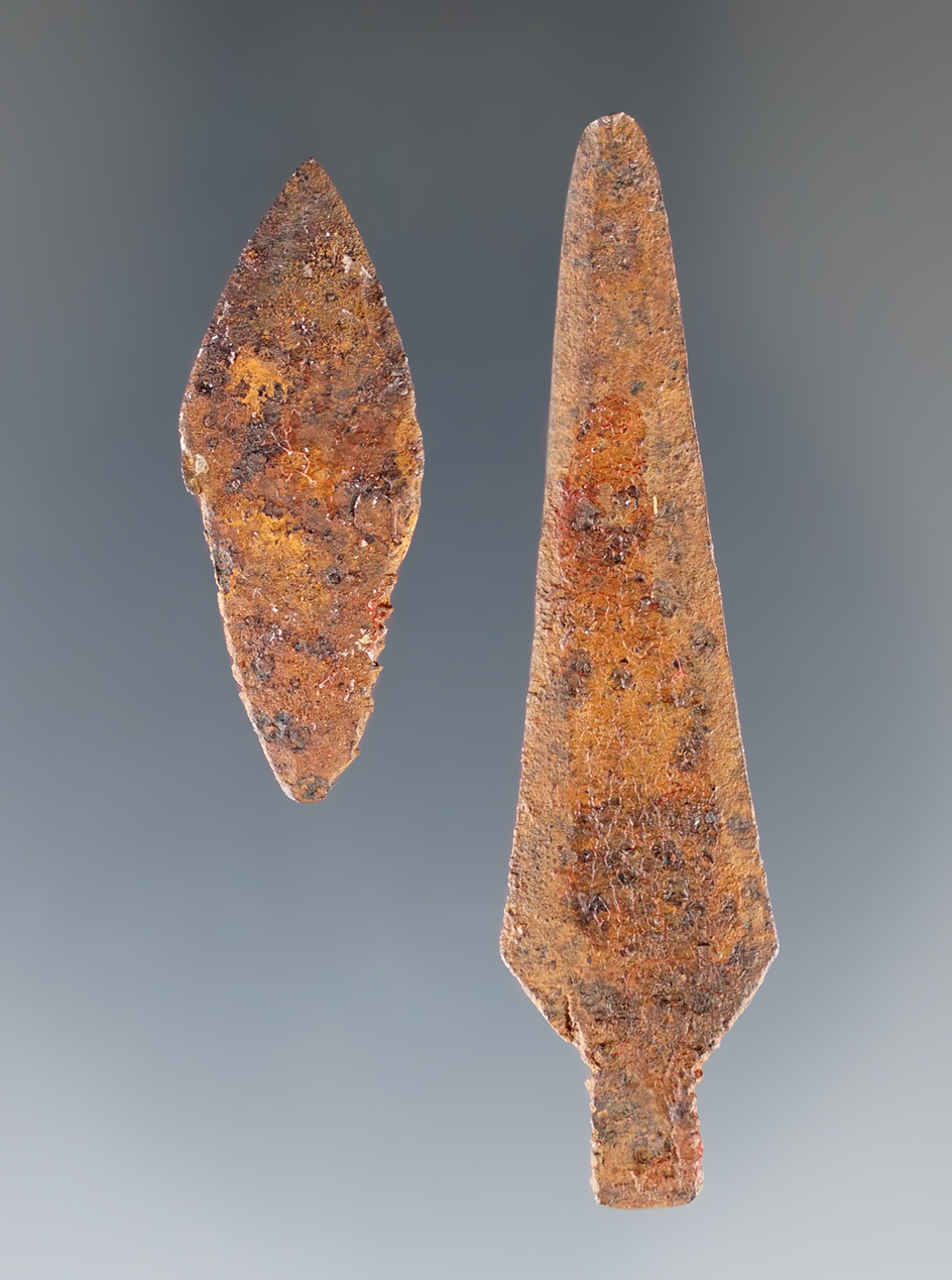 Pair of nice historic Iron Arrowheads found in New Mexico. The largest is 2 3/16".