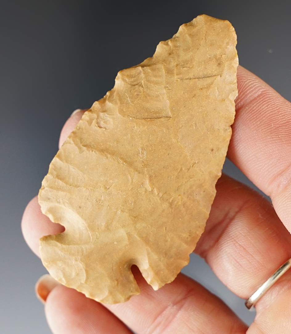 2 9/16" Kentucky Dovetail made from Carter Cave Flint with good grinding to the basal area.