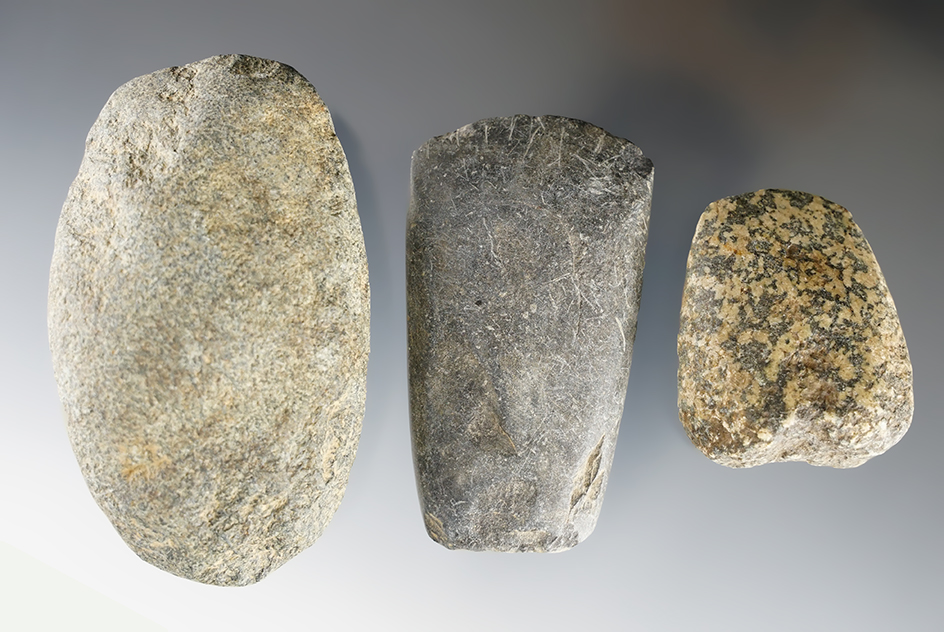 Set of 3 Ohio Hardstone Celts. The largest is 3 1/4".