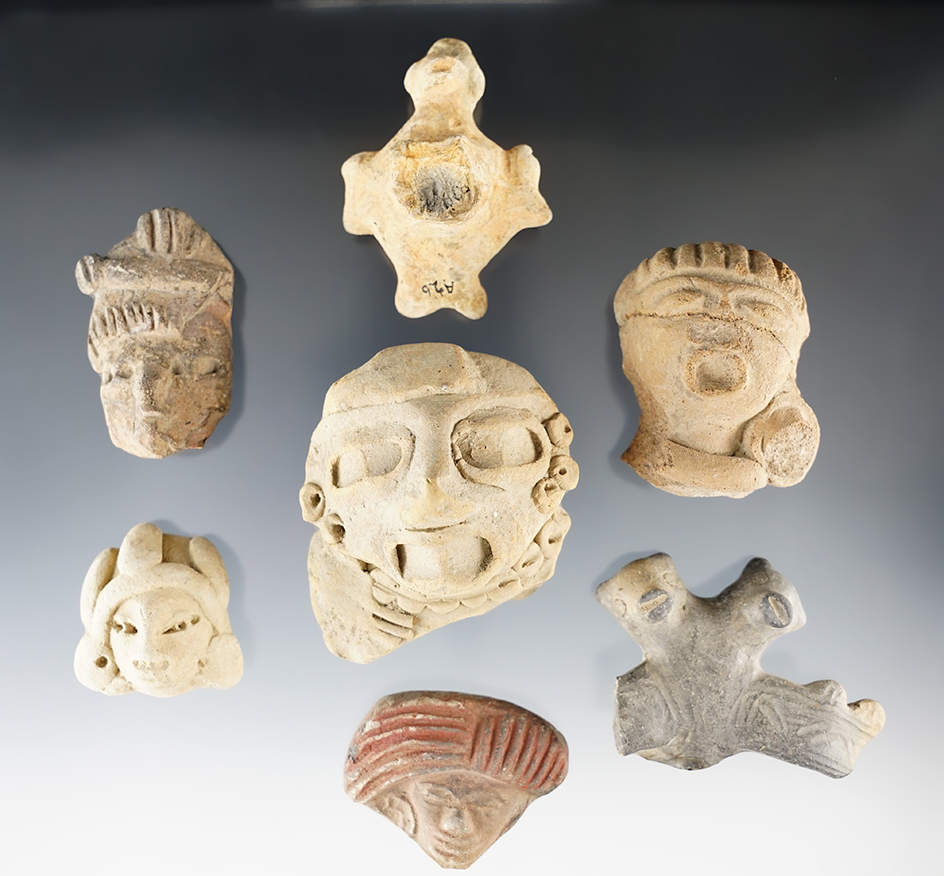 Set of 7 Pre-Columbian assorted Pottery pieces. The largest is 2 1/2".