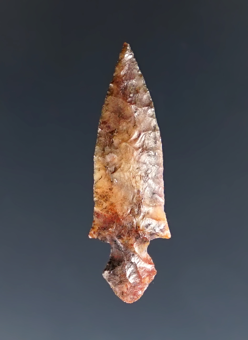 1 3/16" Klickitat Dagger with excellent flaking - attractive multi-colored Flint. Columbia River.