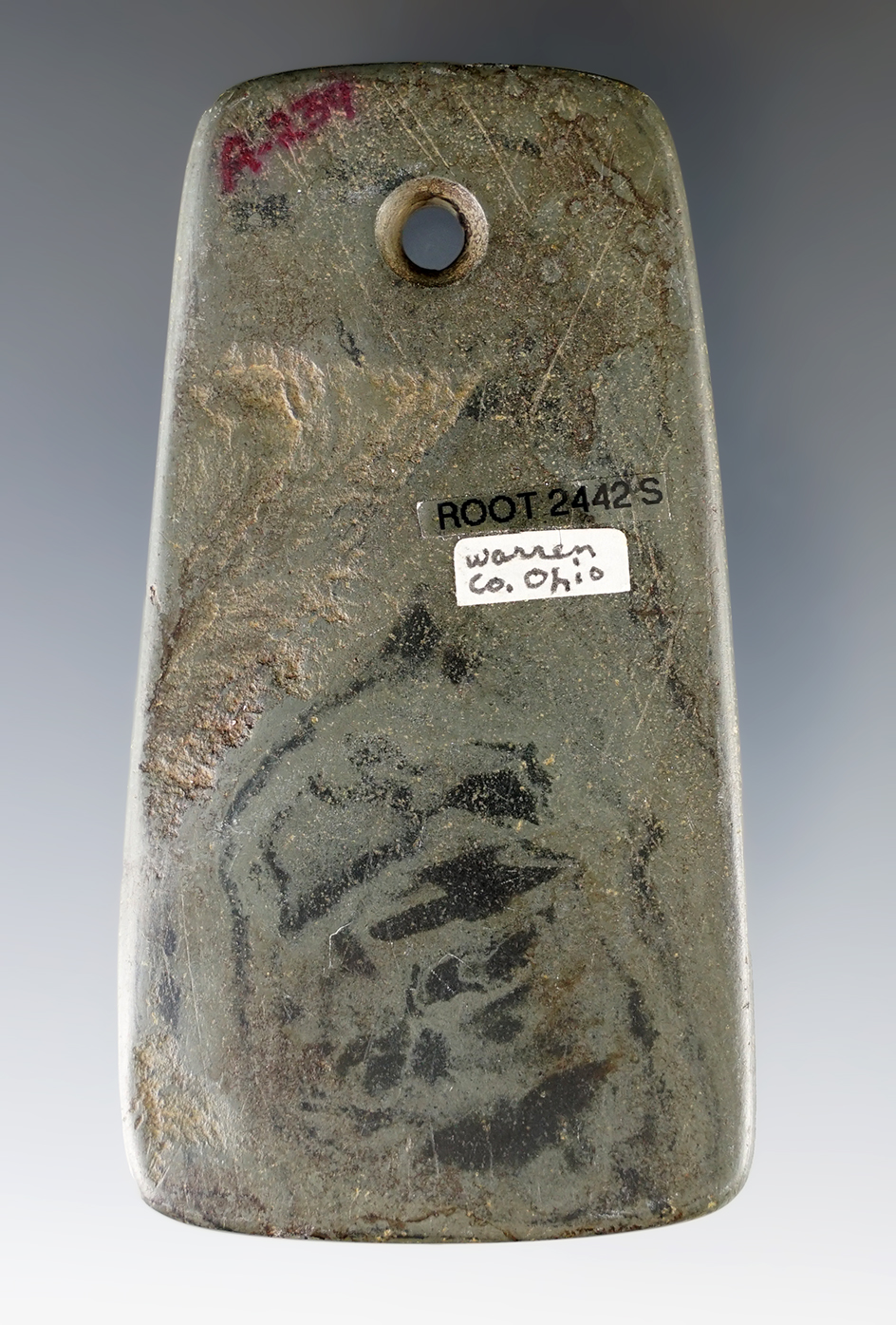 3 7/16" Woodland Trapezoidal Pendant made from green and black Banded Slate - Warren Co., OH