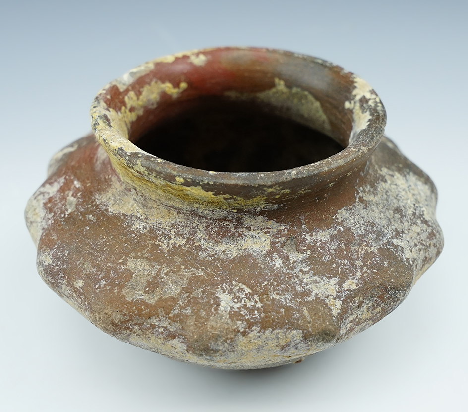 Nicely styled 2 5/8" tall Pottery Jar with scalloped edges. Found in New Mexico.