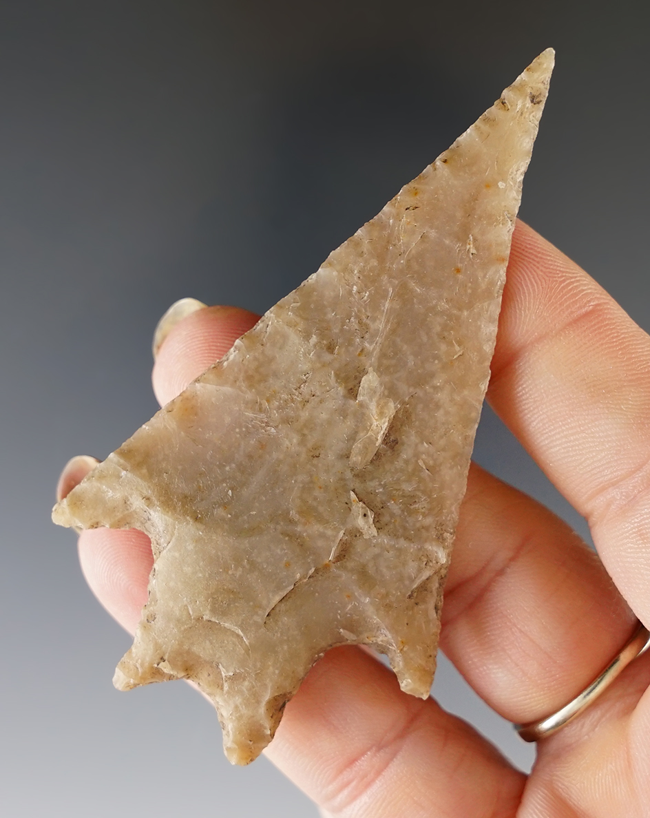 Superb 3 1/8" Pedernales found in Real Co., Texas. Thin and beautifully made. Rogers COA.