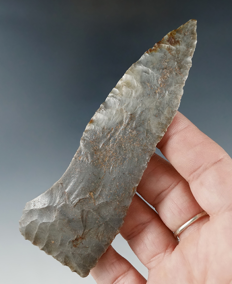 Excellent style on this 4 7/16" Cobbs triangular knife found by Tom Metcalfe in Harrison Co., Indian