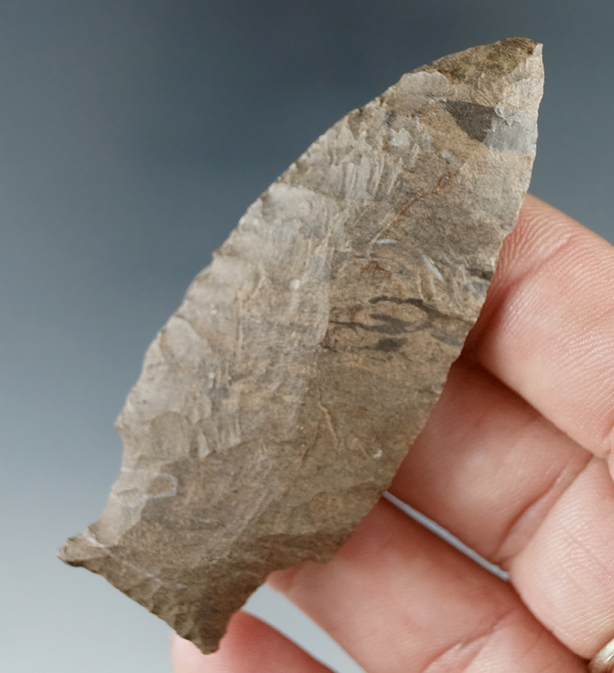 2 11/16" Dover Flint stemmed point found in Wayne Co., Tennessee.