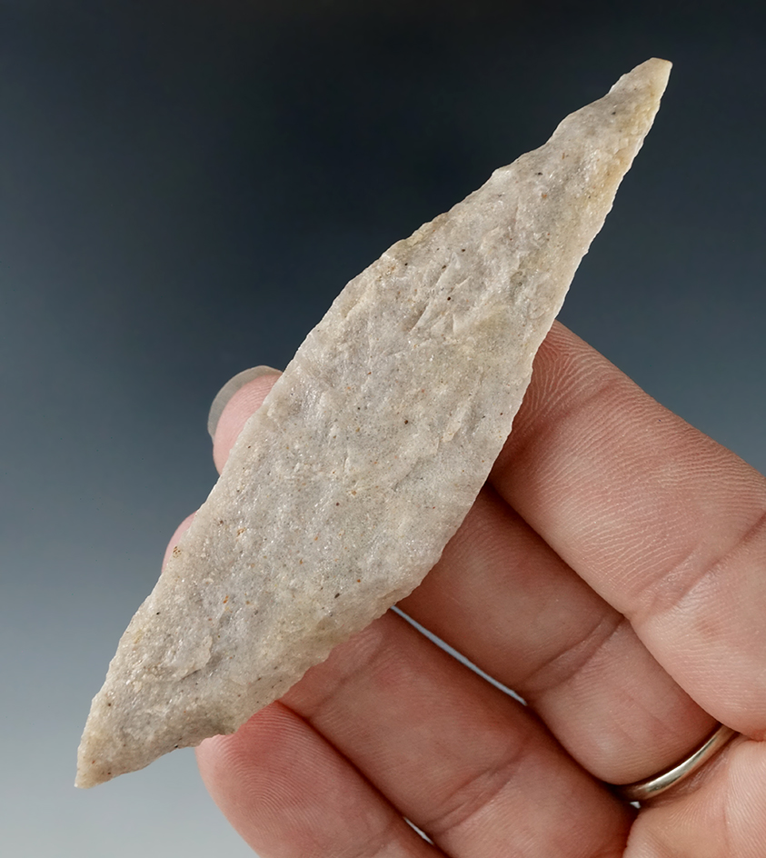 3 7/16" Harahey knife made from quartz found near the Islands, Texoma, Grayson Co., Texas.