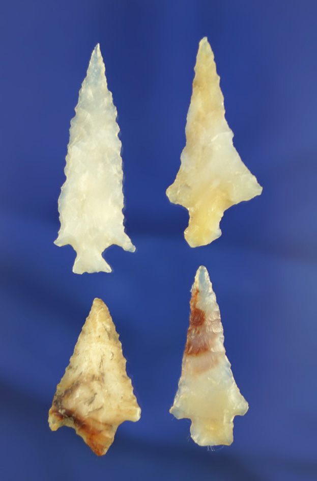 Four assorted arrowheads found near Fort Rock Oregon made from beautiful material.