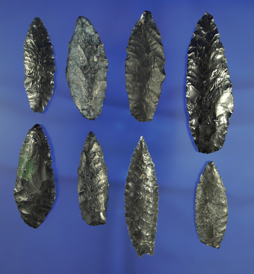Very nice group of obsidian Cascades and Humboldts found in Fort rock Oregon, largest is 2 5/8".