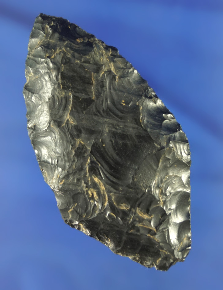 3" obsidian Blade with nicely ground lower edges found in Oregon.
