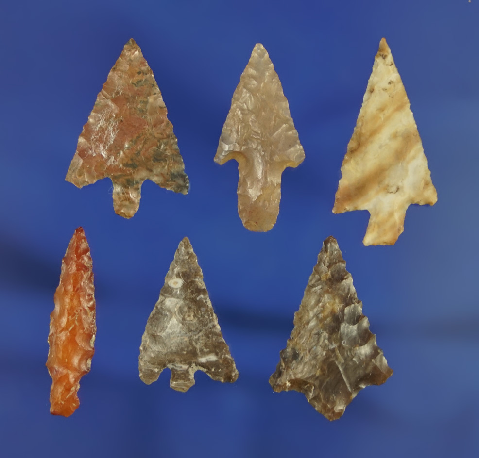 Set of six very nice Columbia River Gempoints, largest is 1" found by Norma Berg - Columbia River.