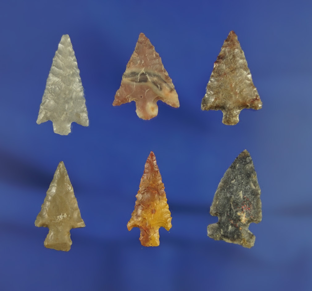 Excellent set of six Columbia River Gempoints, largest is 15/16".