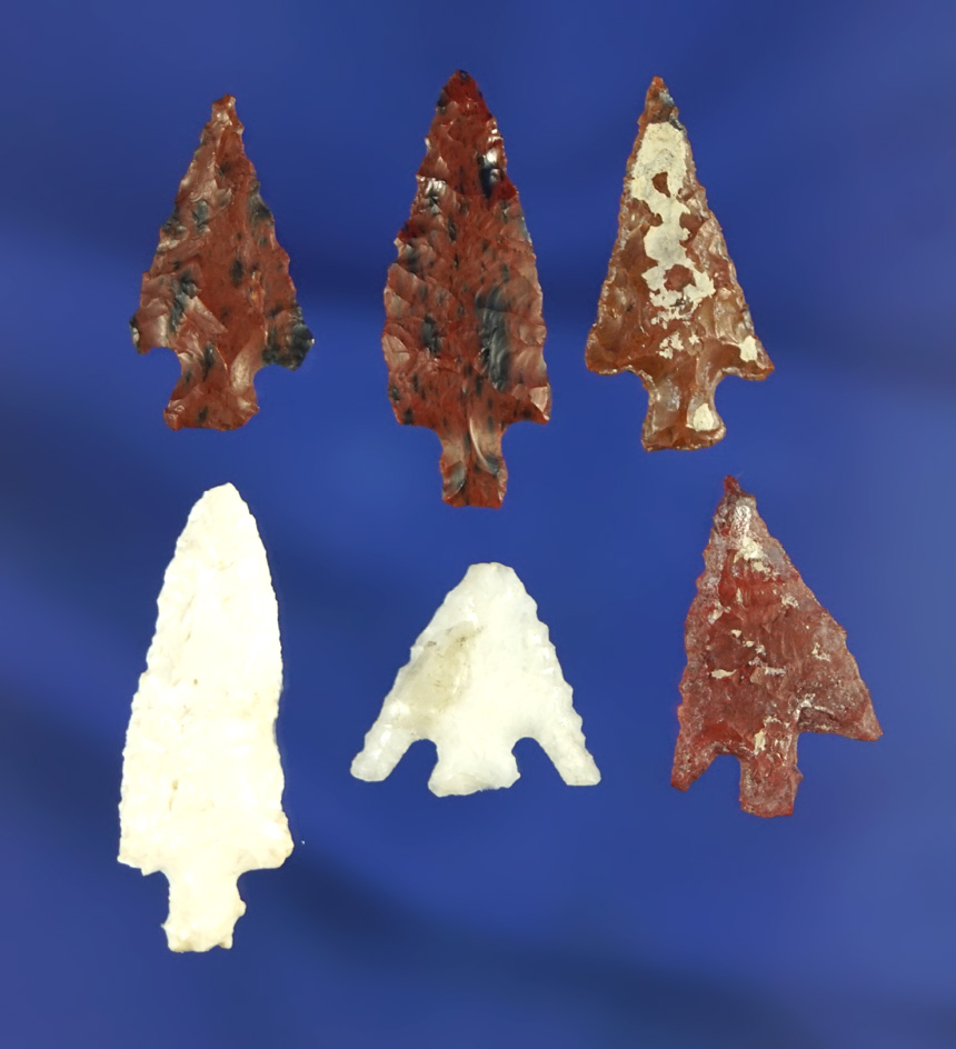 Set of six assorted arrowheads found in Oregon, largest is 1 1/16".
