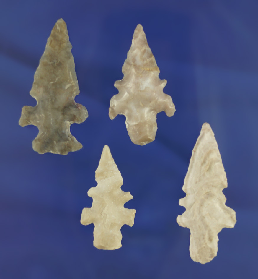 Nice set of four Durand points in excellent condition found in Texas. Largest is 1 3/4".
