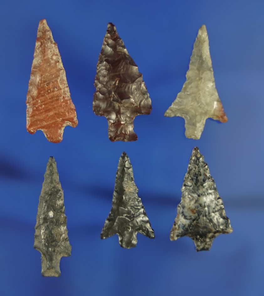 Set of six assorted Columbia River arrowheads, largest is 1 1/16". All are in nice condition.