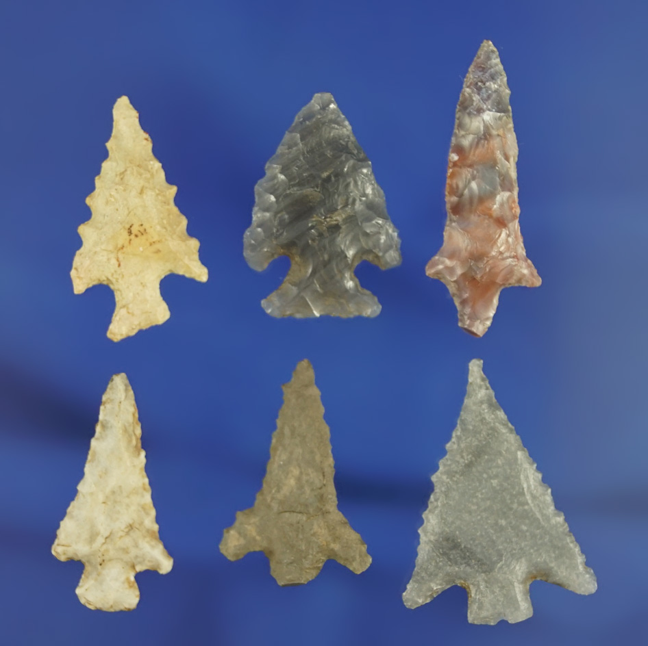 Set of six Columbia River Gempoints in nice condition, largest is 1".