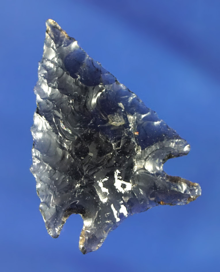 1 3/8" Elko made from highly translucent obsidian that is very well flaked found in Oregon.