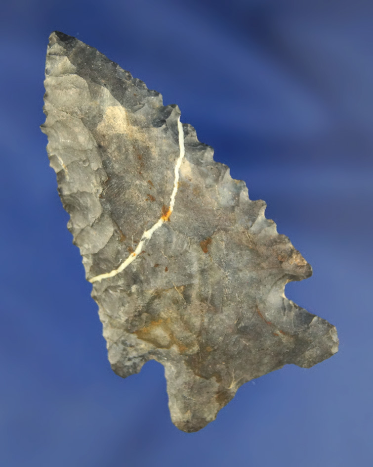 Nice! Beautifully serrated 2 1/2" Coshocton Flint Arrowheads found in Ohio - nice lightning line.