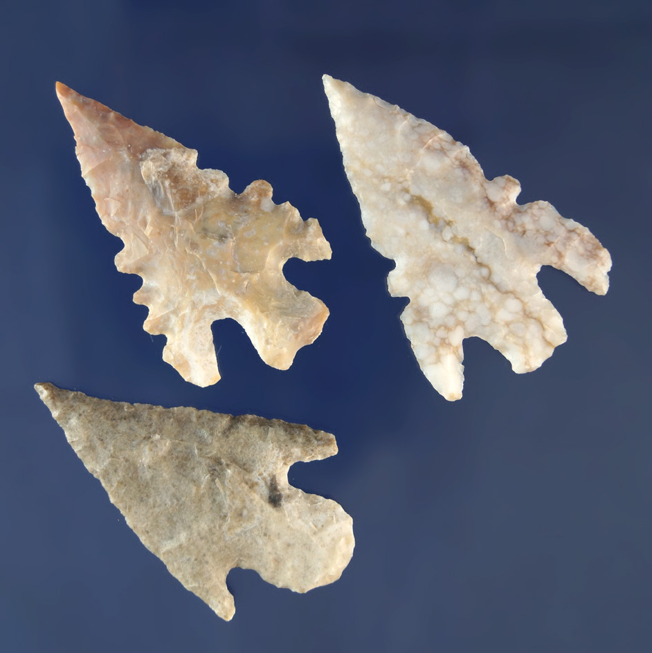 Set of three nice New Mexico Arrowheads, largest is 1 3/4".