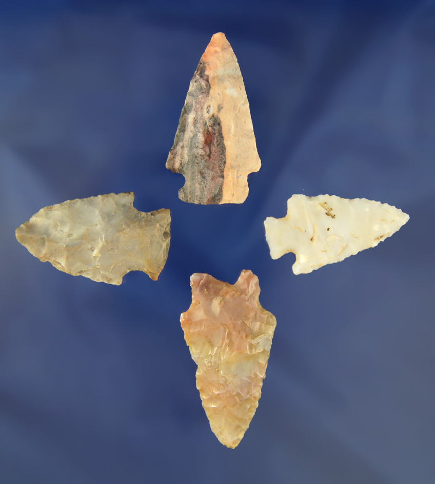 Set of four attractive Ohio Arrowheads, largest is 1 7/8".