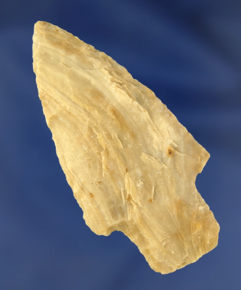 2 11/16" Archaic Stemmed made from beautifully striped Carter Cave Flint.