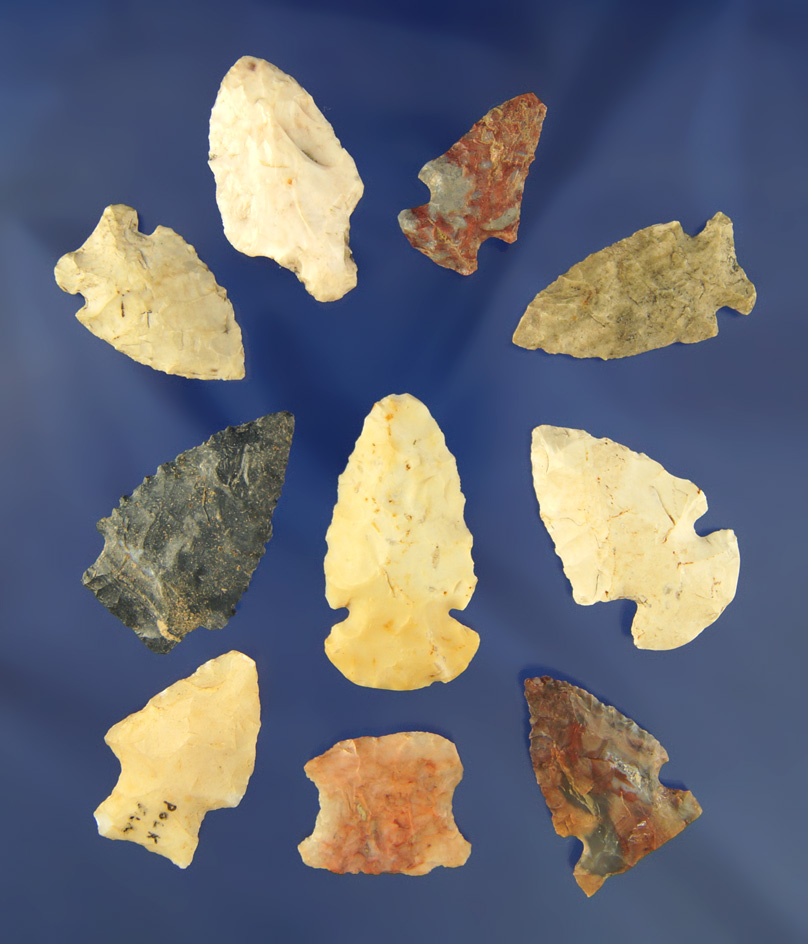 Set of 10 assorted Arrowheads, largest is 1 5/8".