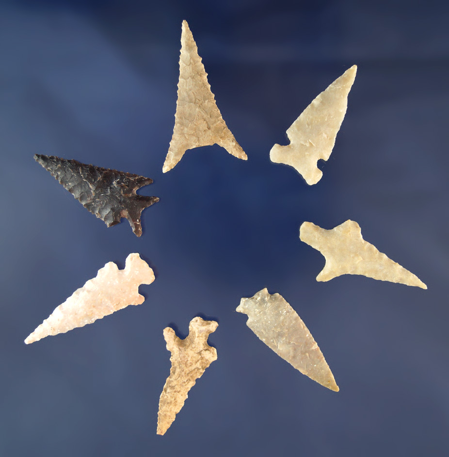 Set of seven assorted Arrowheads found in the southwestern U. S. Largest is 1 5/8".