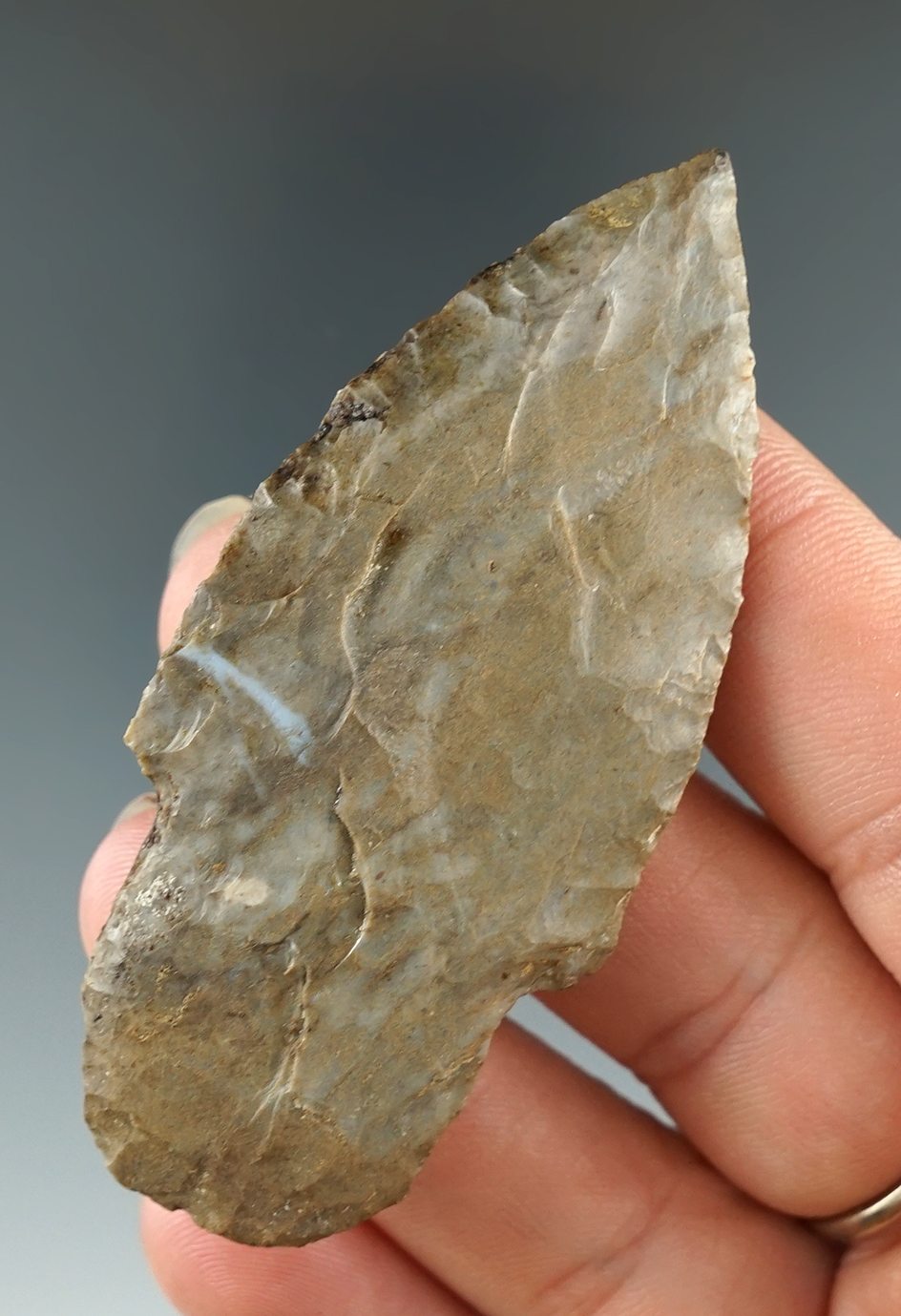 2 3/4" Flint Ridge Adena found in Perry Co., Indiana. Comes with a Jackson COA.