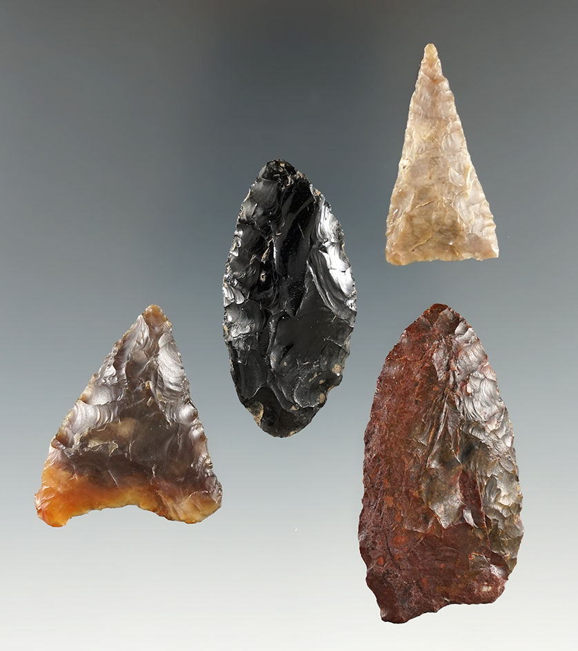 Set of 4 Columbia River Arrowheads, largest is 2".  Found in Klickitat Co., Washington.