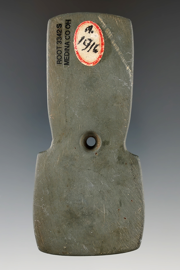 3 13/16" Hopewell Shovel Pendant made from Slate, found in Medina Co., Ohio. Ex. Chris Shoe.