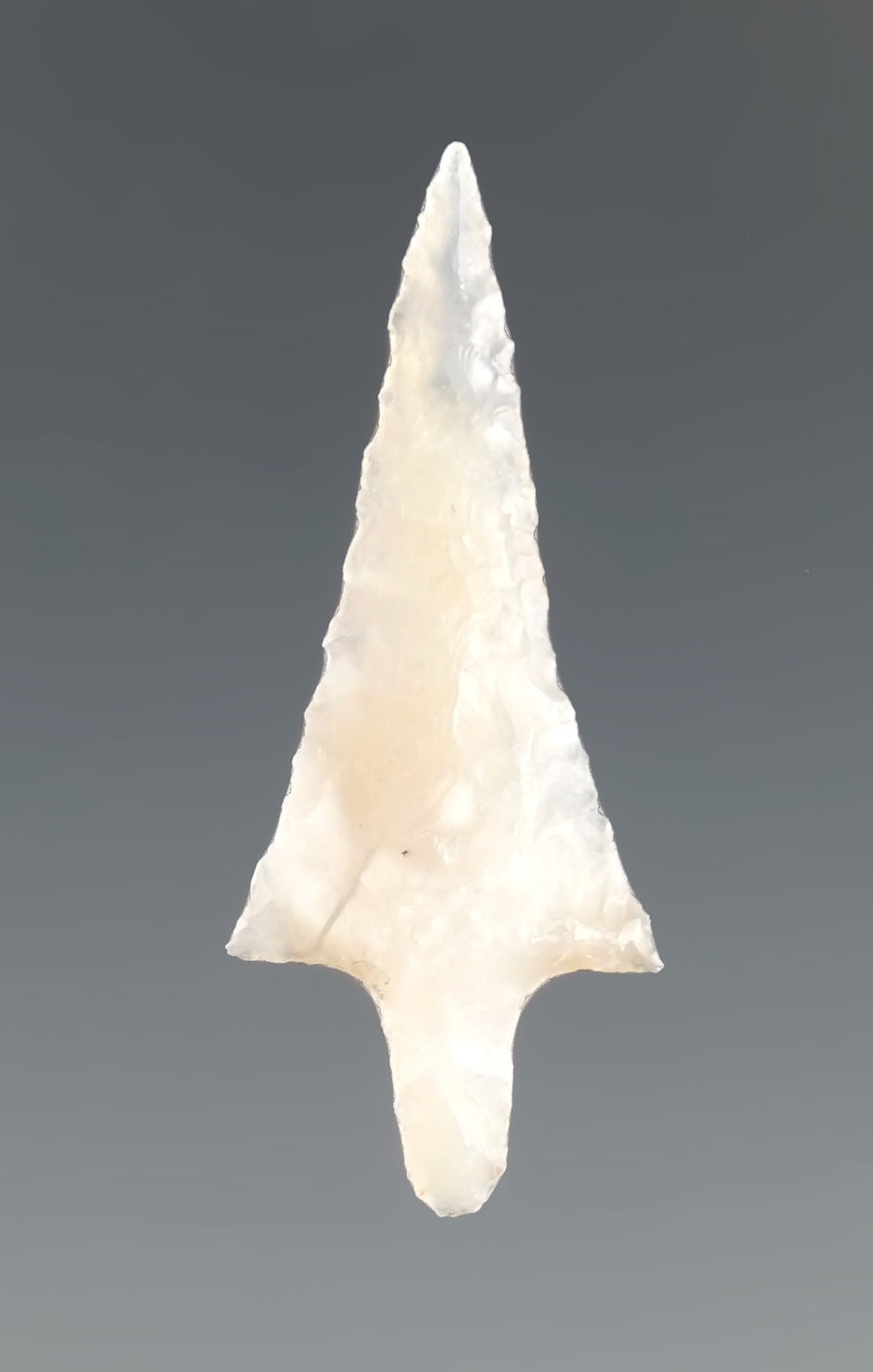 Exceptionally well flaked 1 3/16" Rabbit Island arrow. Chalcedony found near the Columbia River.