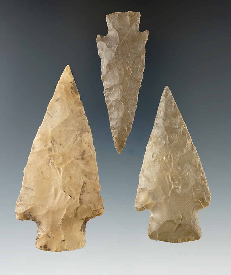 Ex. Museum! Set of 3 Lange Points found in Texas, largest is 3 1/2".