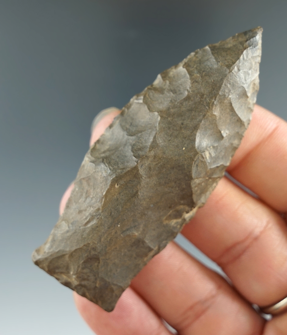 2 3/4" Copena made from Dover Flint, found in Hardin Co., Tennessee. Bennett COA.